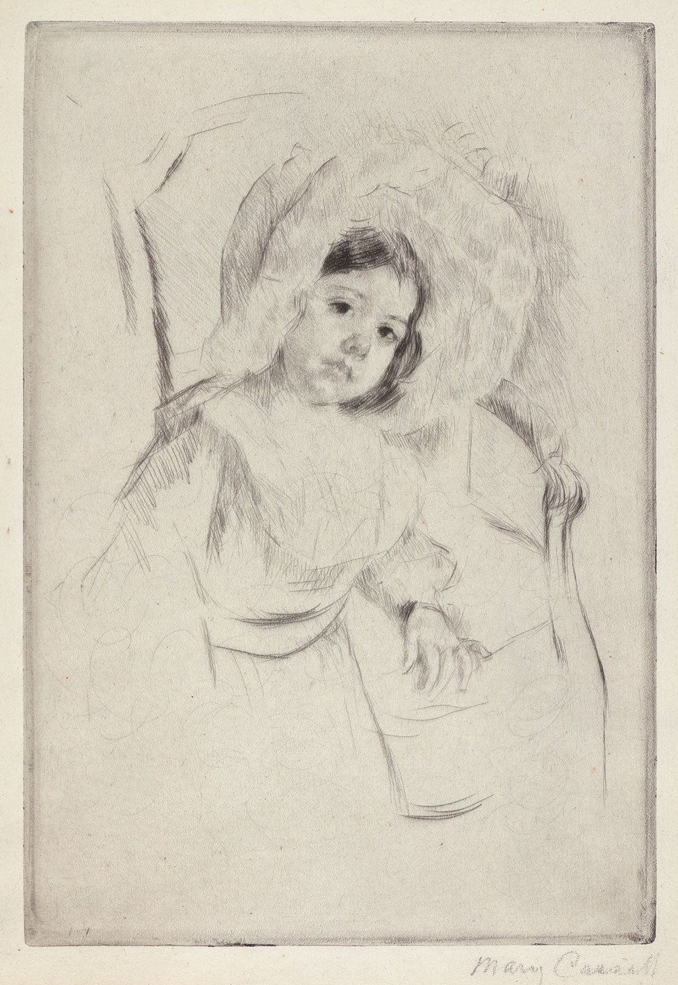 Margot in a Floppy Bonnet Leaning against a Chair, um 1902